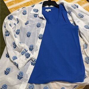 Blue Tank Top with White Floral Shirt